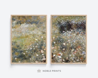 Summer Meadow Landscape Painting, Set of 2, Printable, Summer Garden Decor, Farmhouse Prints, Digital Download