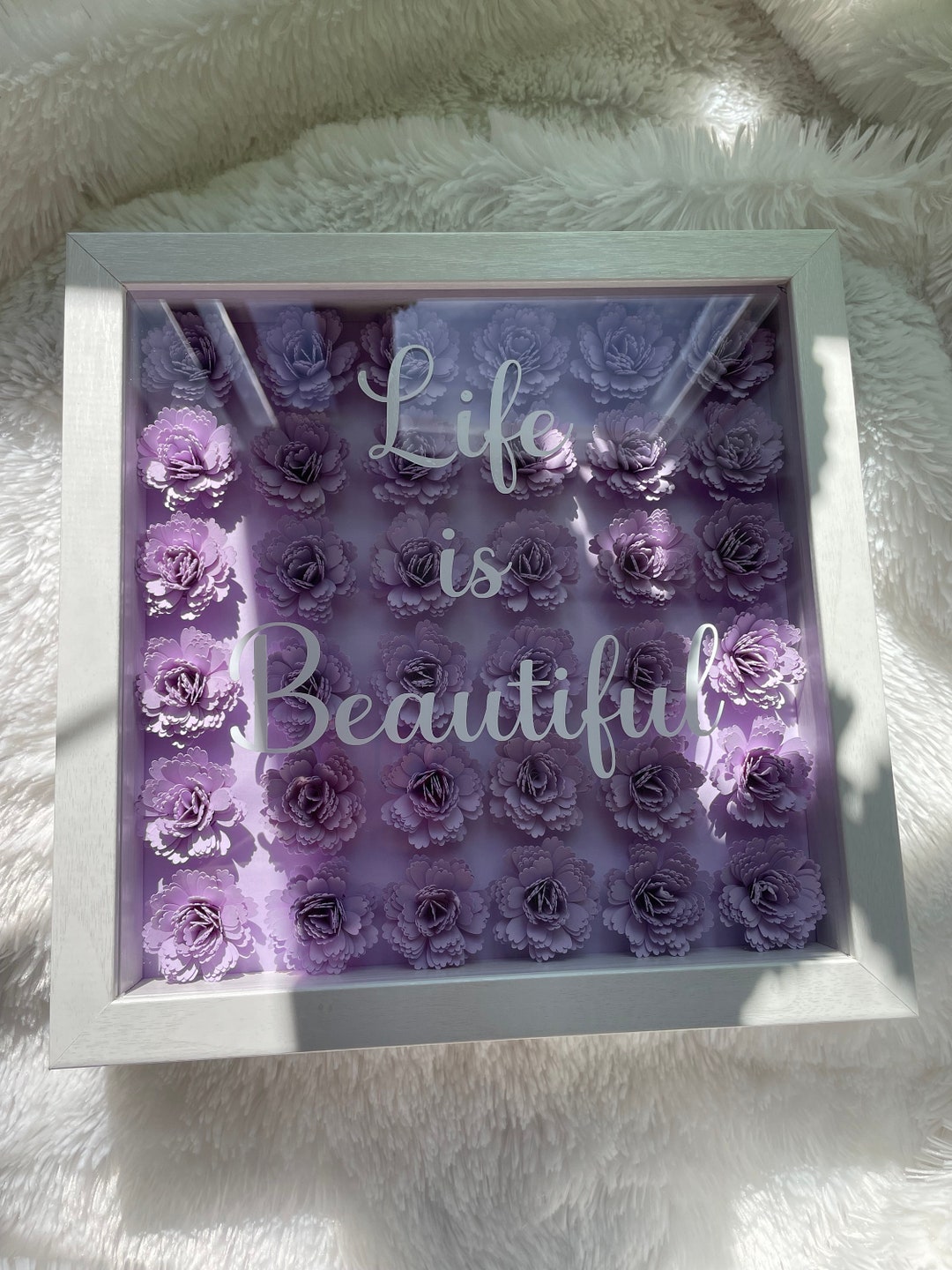 Purple Shadow Box, Gift, Custom Frame, Shadow Box, Personalized Gifts, Paper Flowers, Purple Etsy