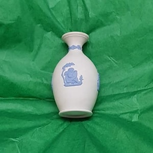 Vintage Wedgwood Blue on White "Reverse" Jasperware Bottle Bud Vase