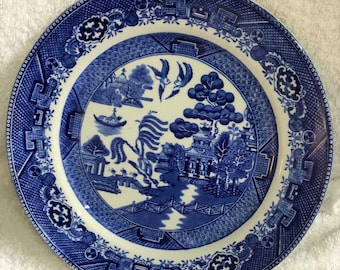 C1820 Antique Adams Pearlware Dinner or Display Plate in Willow pattern