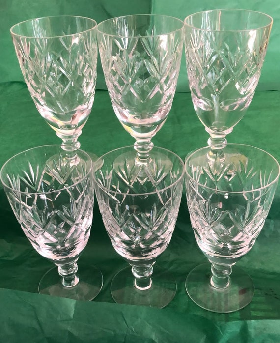 6 X Vintage Tutbury Lead Crystal Wine Glasses Etsy