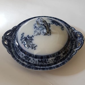Rare Antique Cauldon China Serving Dish with Lid in Douglas Pattern
