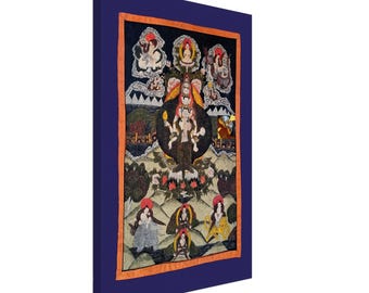 Wall hanging painted on linen - below the flora and fauna with wildlife - nature and mountains - above the spiritual world.