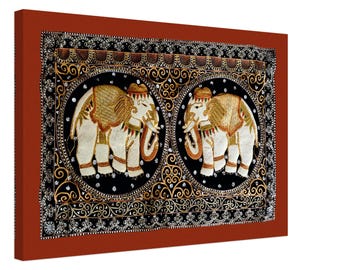 Wall hanging elephant double gold - size 40 x 60 cm - canvas print