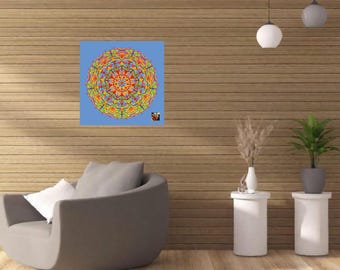 Blue mandala created with light colors - PDF for download - 50 cm x 50 cm