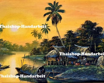 Thai Village Oil Painting - 40 cm x 29 cm Available as an image file (PDF file for download) - for canvas printing