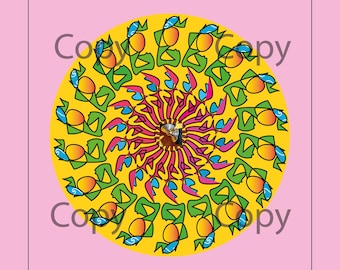 Light Colors Mandala Mango - as a screen printing template - 44 lpi grid - 25 cm x 25 cm and 50 cm x 50 cm