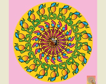 Mandala screen print mango, original serigraph handmade, colorful boho wall art living room decor, gift for art lovers - from January 2027
