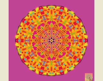 Mandala screen print, original serigraph handmade, colorful wall art living room decoration, gift for art lovers - available from January 2027