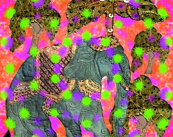Elephant in batik colors with light colors - JPG,PDF for download - 60 cm x 60 cm