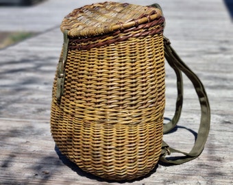Farmer market Wicker backpack with durable canvas straps