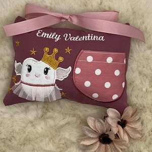 Tooth fairy pillow, tooth fairy pillow with tooth fairy certificate and personalization, color old pink