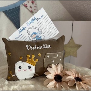 Tooth fairy pillow, tooth fairy pillow with tooth fairy certificate and personalization, color brown