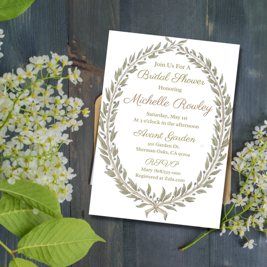 Olive French Inspired Bridal Shower Printable Invitation Digital Download Calligraphy Monogram Instant DIY French Macaroon
