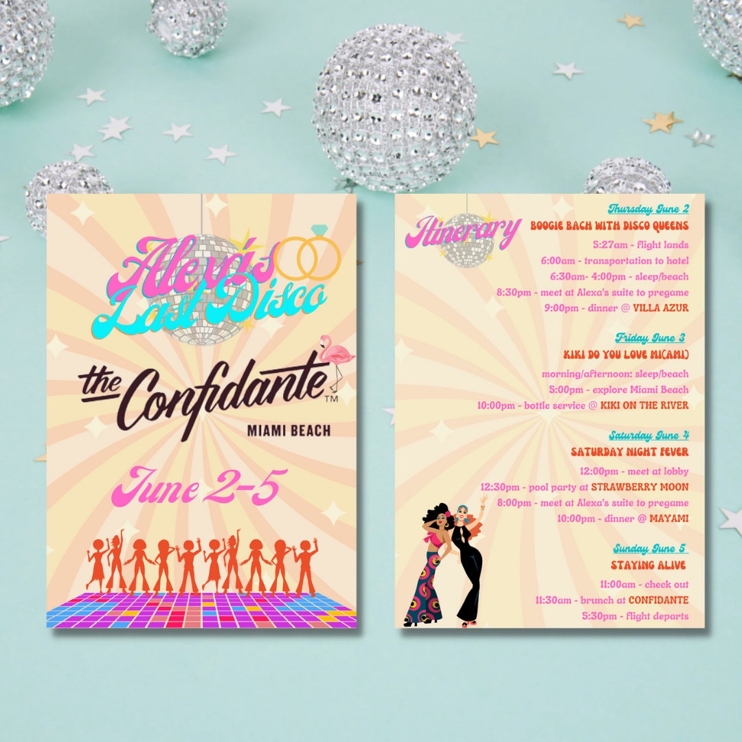Evite Bachelorette Party
 Last Disco Evite Bachelorette Bachelorette Evite & Itinerary Text