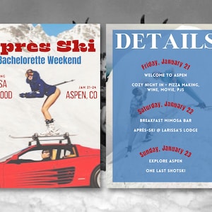 Invitación de despedida de soltera de esquí vintage, itinerario de despedida de soltera con descarga digital, invitación de despedida de soltera, invitación de fin de semana de despedida de soltera instantánea