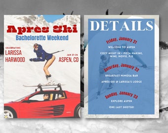 Vintage Ski Bachelorette Invitation, Digital Download Bachelorette Itinerary, Bachelorette Invitation, Bachelorette Weekend Invite Instant