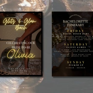 Glitz and Glam Evite Bachelorette, Bachelorette Evite & Itinerary, Text Invitation, Bachelorette Invitation DIY