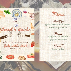 Bemalte italienische Einladung, digitaler Download Reiseverlauf, italienische Einladung, Dinner Invite Instant, Dinner Party