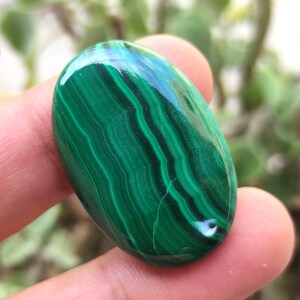 Piedra preciosa de malaquita verde natural Cabujón de malaquita, piedra preciosa de malaquita verde lisa y hermosa pulida por un lado Parte posterior plana, malaquita ovalada