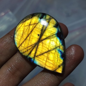 Rainbow Fire labradoriet cabochon, peervorm labradoriet, gele labradoriet, genezend kristal, labradoriet edelsteen, sieraden maken steen
