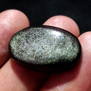 Natuurlijke zilveren obsidiaan cabochon, zilveren obsidiaan kristal, zilveren obsidiaan edelsteen, ovale steen, gepolijst obsidiaan, obsidiaan hanger