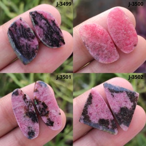 Paire de pierres précieuses en rhodonite naturelle, paires de cabochons en rhodonite à dos plat, pierre de rhodonite, rhodonite rose, cristal de rhodonite, paire assortie