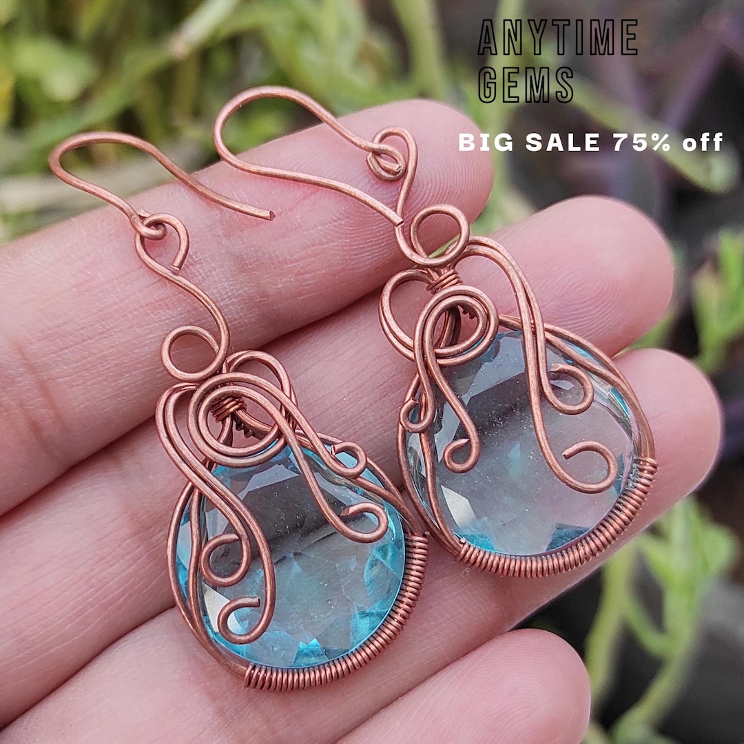 Earrings Wrapped Jewelry Designs Wire Wrapped Blue Topaz Copper