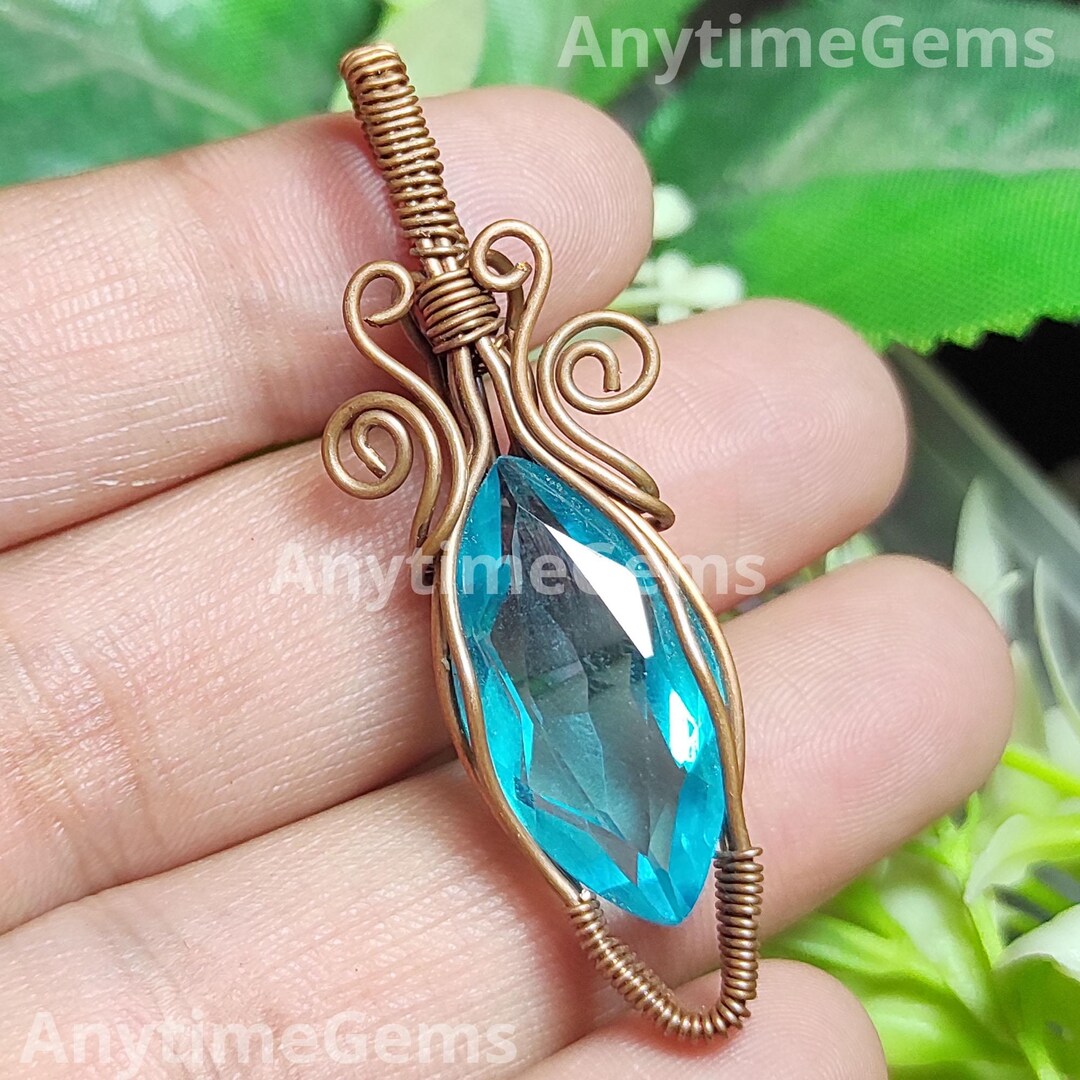 Copper Topaz Handmade Copper Wire Wrapped Blue Topaz Glass Stone Pendant - Etsy