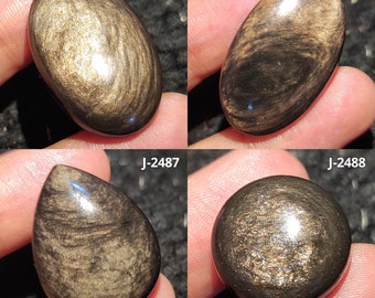 Cabochon di ossidiana di lucentezza dorata naturale, cabochon di ossidiana ovale, pietra di cristallo curativa sciolta, regalo per lei, ossidiana di lucentezza dorata lucida #J