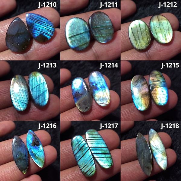 Coppia di pietre preziose labradorite multi appariscente, coppia di cabochon labradorite di forma ovale, coppia di pietre preziose, coppia di labradorite sciolta, coppia di orecchini abbinati