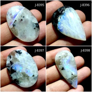 Cabujón de piedra lunar arcoíris natural, piedra lunar arcoíris llamativa, piedra lunar de formas variadas, piedra lunar suelta, cabujón arcoíris blanco suelto, liso y pulido.