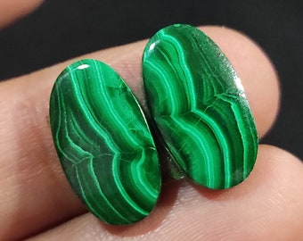 Natural Malachite Gemstone Pair: Matched Cabochons for Jewelry