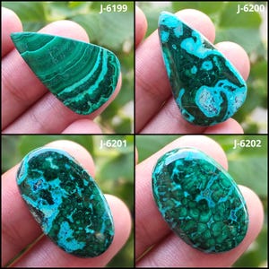 Cabochon en malachite naturelle, Pierres précieuses en vrac, Cristal de malachite verte, Dos plat de belles pierres précieuses de malachite vertes lisses, Malachite en bandes