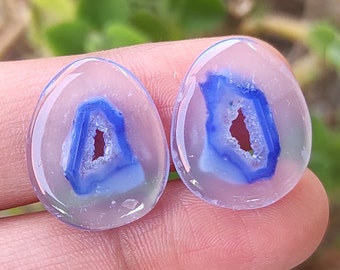 Botswana Agate Gemstone Pair, Natural Blue Botswana Agate Cabochon, Loose Agate Gemstone, Banded Agate Matching Pair,Jewelry Making Earrings