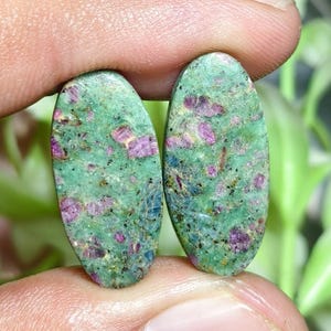 Ruby Fuchsite Gemstone Pairs: Cabochon For Earrings Making  Size-10x22mm