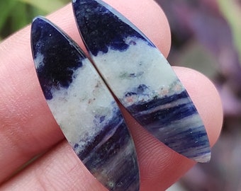 Blue Sodalite Gemstone Pair, Matched Gemstone Pair, Loose Gemstone Pair, Sodalite Cabochon, Polished Gemstone, Jewelry Making Supply