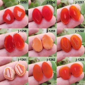Natural Orange Banded Agate Pair, Loose Earrings Pair, Natural Agate Gemstone, Banded Agate Matched Pair Cabochon, Jewelry Making Pair