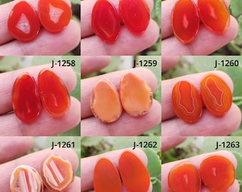 Natural Orange Banded Agate Pair, Loose Earrings Pair, Natural Agate Gemstone, Banded Agate Matched Pair Cabochon, Jewelry Making Pair