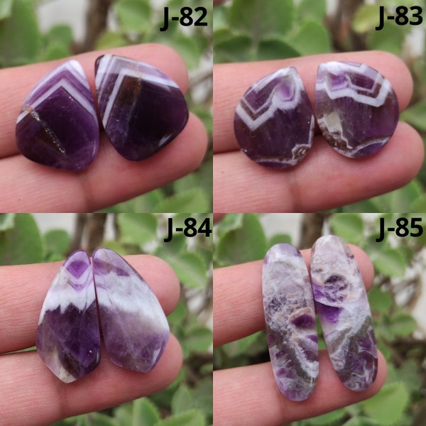 Chevron Amethyst Gemstone Pair, Natural Amethyst Cabochon Pair, Jewelry Making and Craft Supplies, Handmade Earring Pair, Wholesale Pair