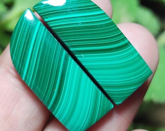 Natural Banded Malachite Pair: Gemstone Cabochons for Jewelry