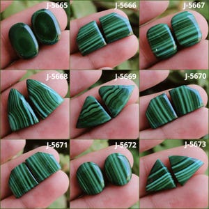 Natürliches Malachit-Paar-Edelstein, Malachit-Paar-Cabochon, Malachit-Paar-Kristall, gebänderter Malachit, Malachit-Paar-Perlen für Schmuck