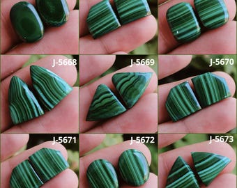 Natural Banded Malachite Pair: Gemstone Cabochons for Jewelry