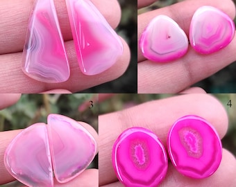 Natural Pink Banded Agate Pair, Loose Earrings Pair, Natural Agate Gemstone, Banded Agate Matched Pair Cabochon, Jewelry Making Pair