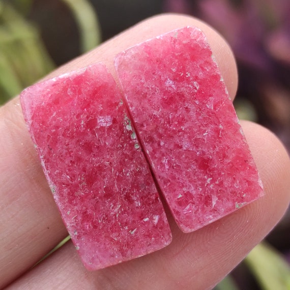 Natural Rhodonite Gemstone Pair: Flat Back Pink Cabochons
