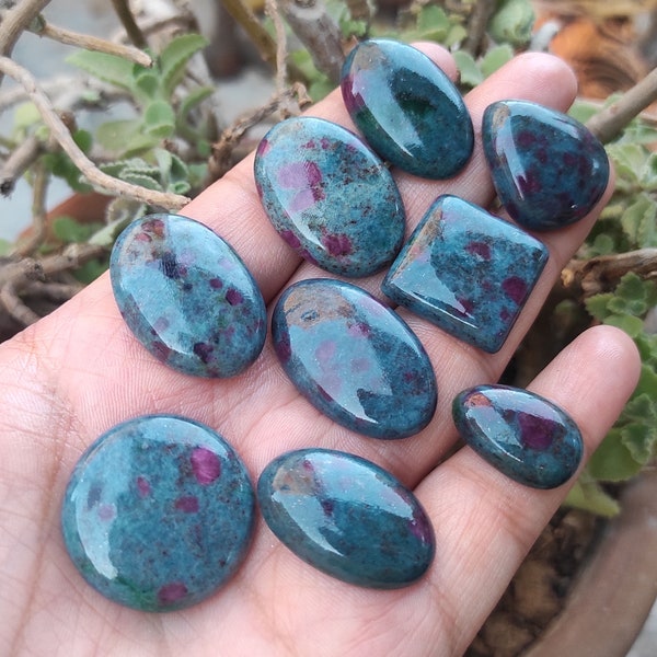 Cabochon rubis cyanite naturel, lot de gros cabochon, cyanite bleue avec rubis, cyanite rubis lisse, cabochon, cabochon pour pendentif, lot en vrac