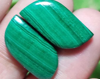 Natural Malachite Gemstone Pair: Matched Cabochons for Jewelry