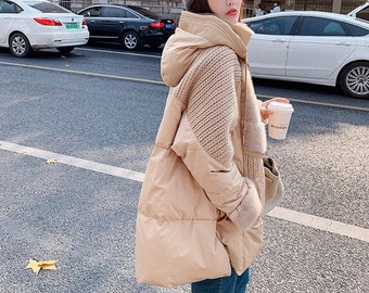 Stylish Goose Down Jacket| Marten Hair | Woman Fur Coat | Hooded Goose Down Coat | Puffer Mid-length Down Coat | Woman Leather Down Jacket
