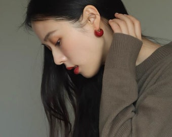 Christmas Gift | Exquisite Lipstick Red Earrings | Moon Shape Hoop Earrings | Perfect Gift For Special Days | Holiday Look