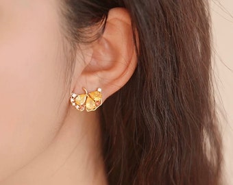 Ginkgo Leaf Earrings: Yellow Gemstone Holiday Jewelry